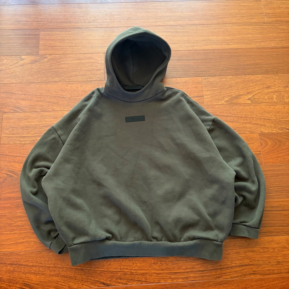 Y2K Fear of God Essentials SS24 Jet Black Hoodie Cotton Blend Streetwear Size L